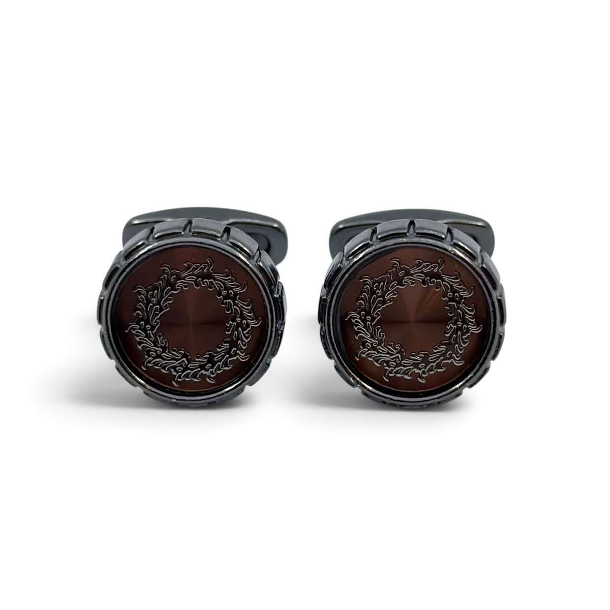 Laurel Medallion Grey Metallic Cufflinks