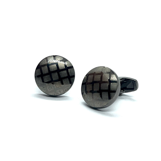 Lined Round Grey Metallic Cufflinks