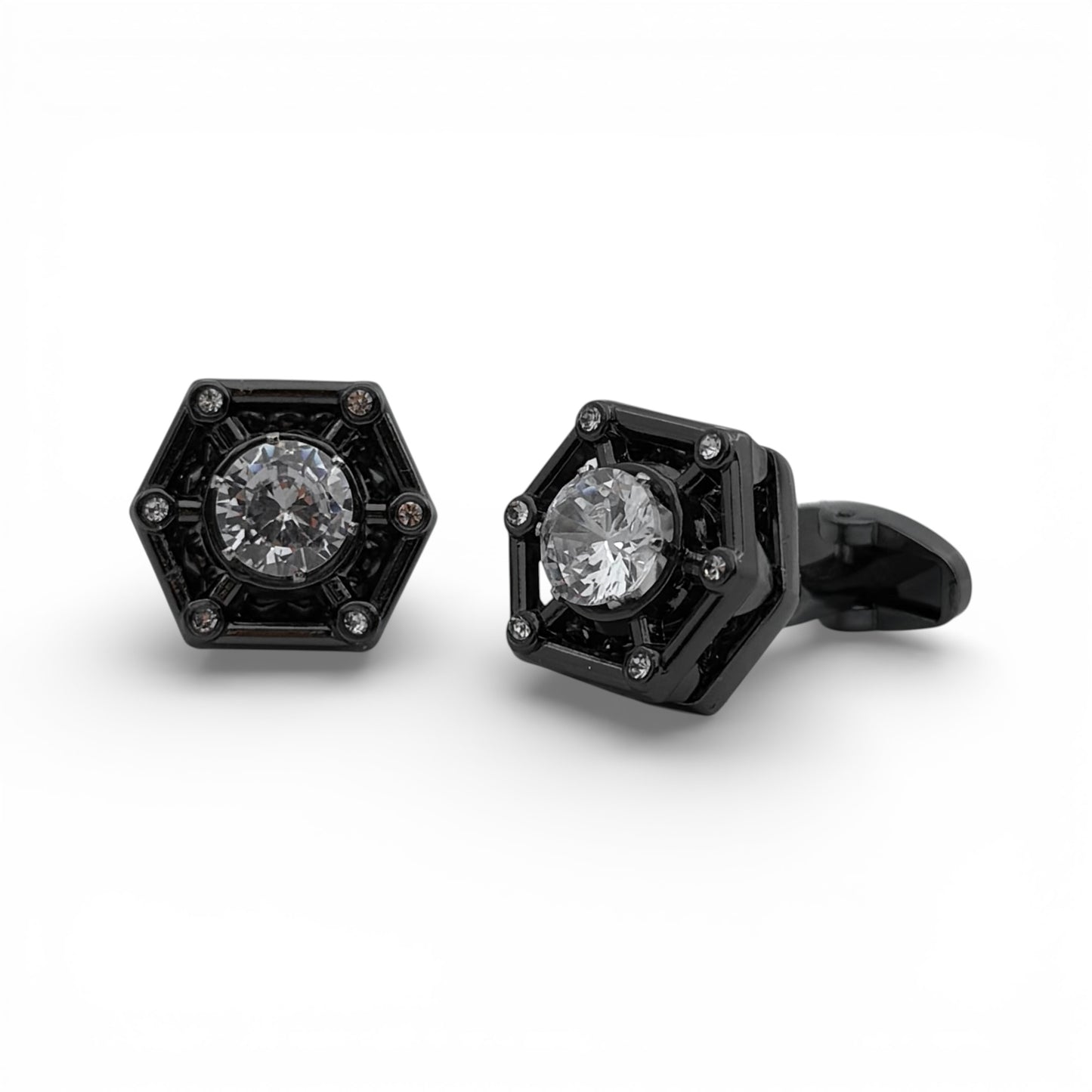 Crystal Hex Grey Metallic Cufflinks