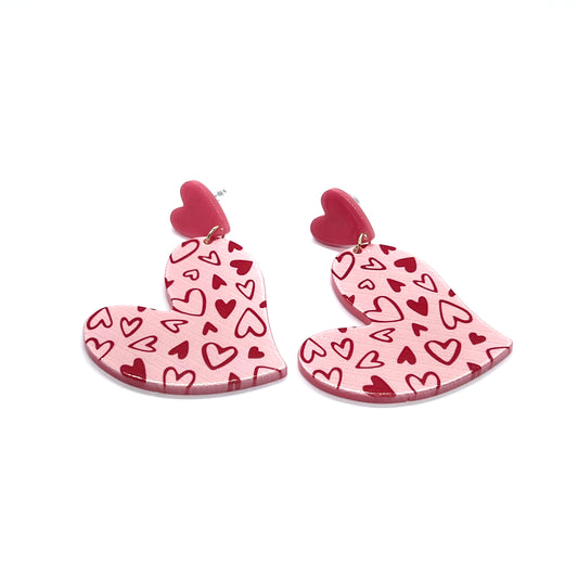 Red Love Heart Pattern Drop Earrings