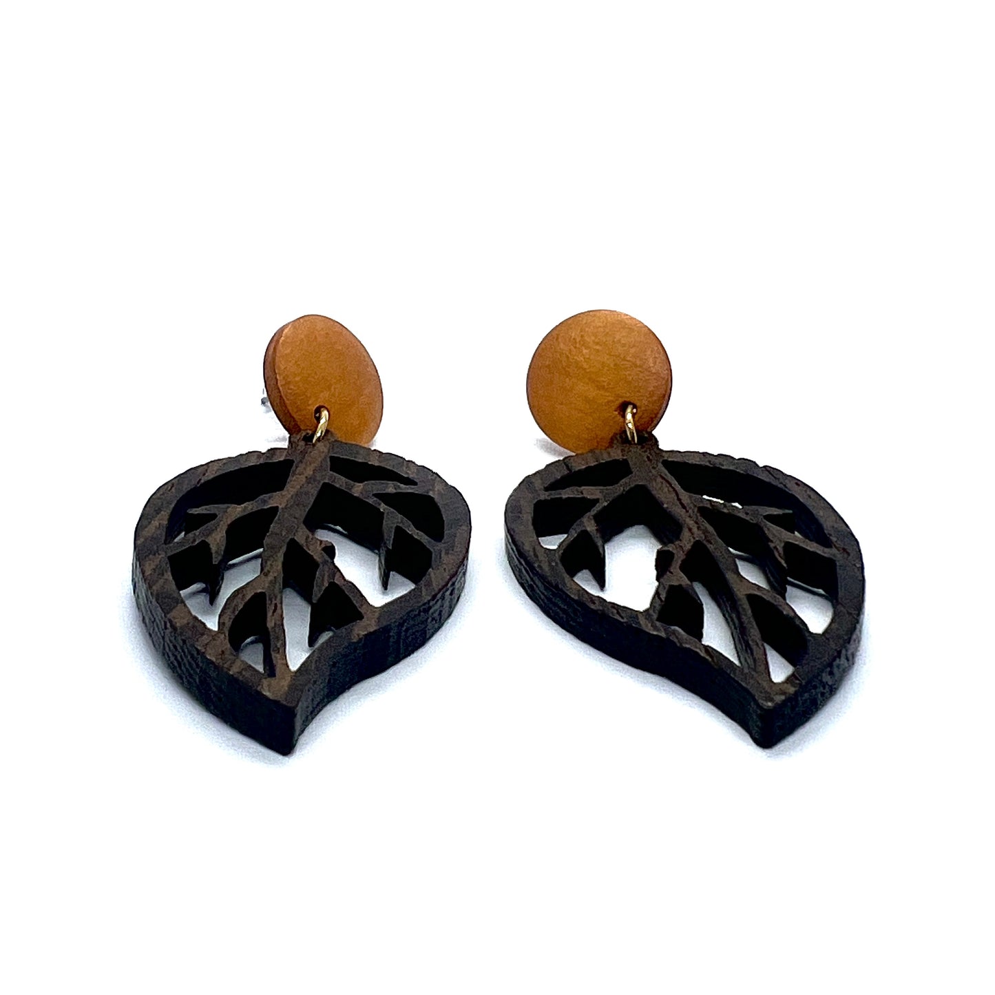 Vintage Brown Wooden Leaf Drop Earrings