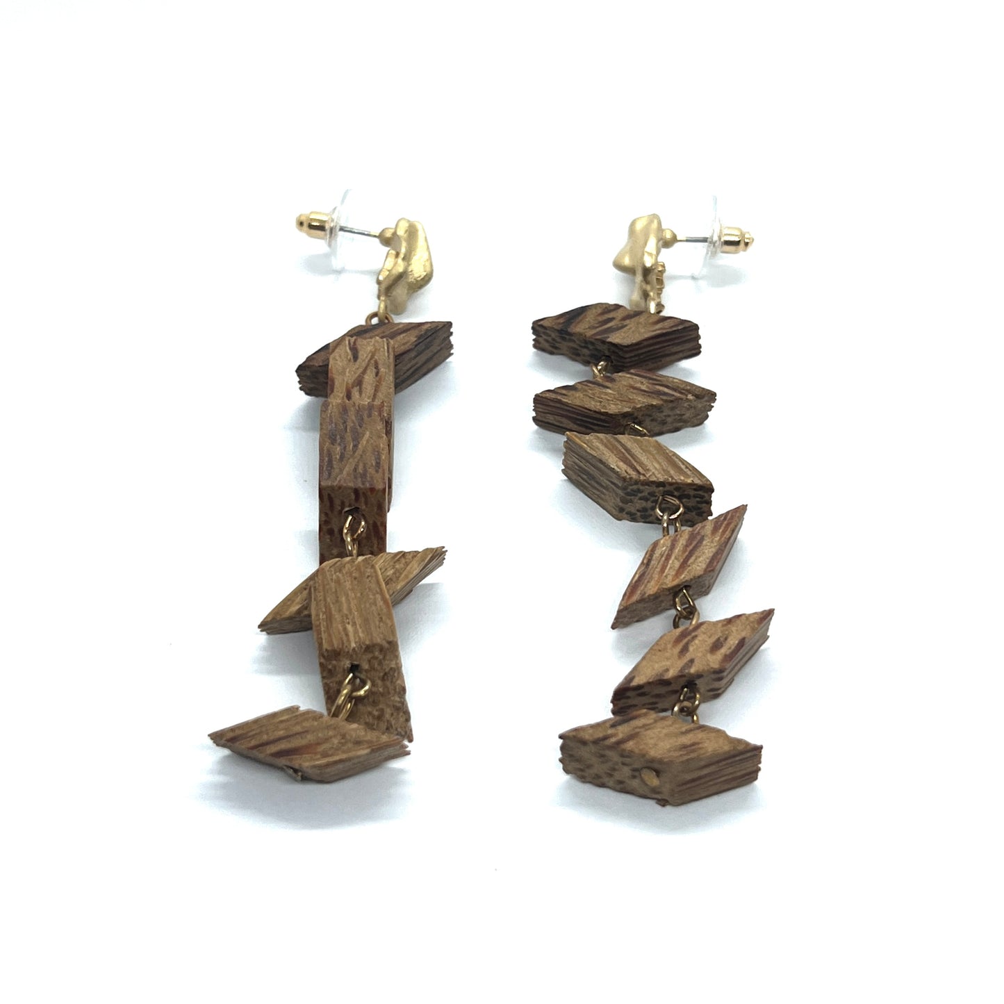 Wooden Style Brown Long Drop Earrings