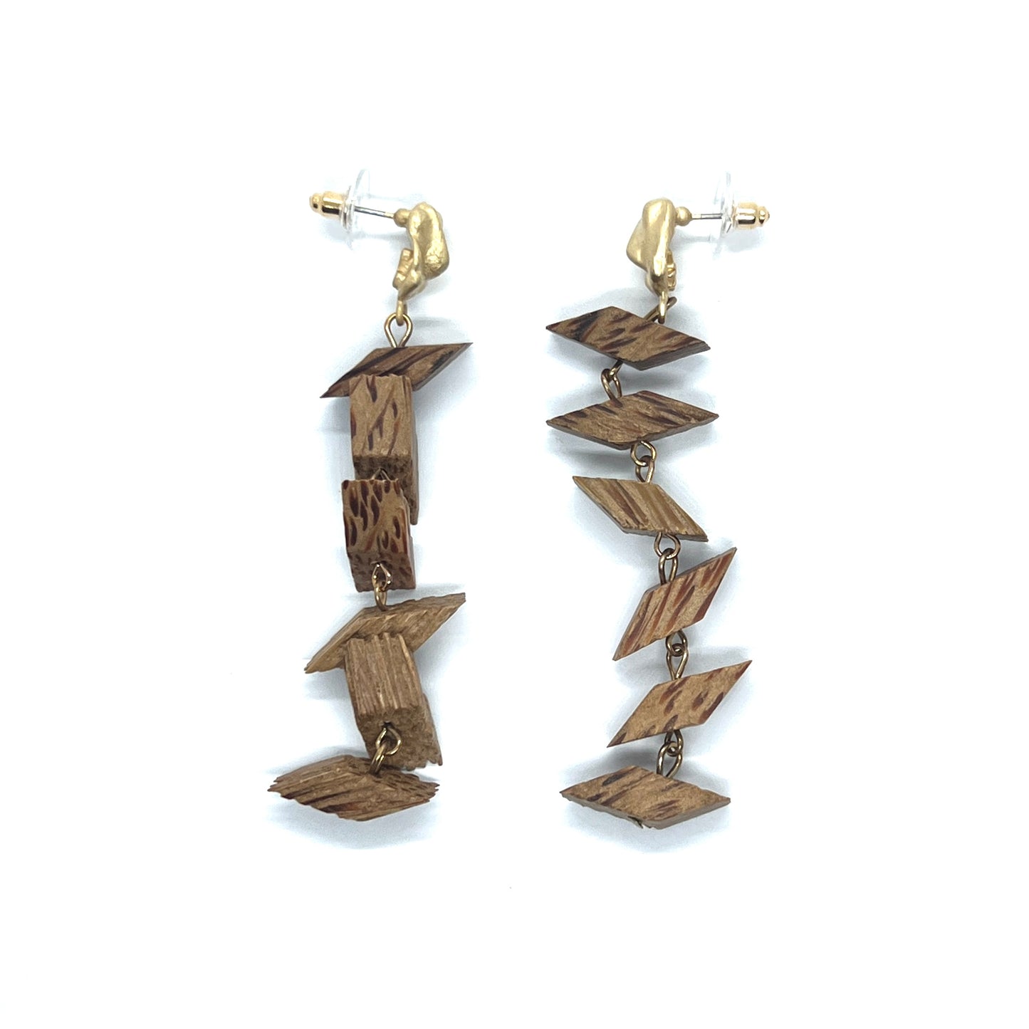 Wooden Style Brown Long Drop Earrings