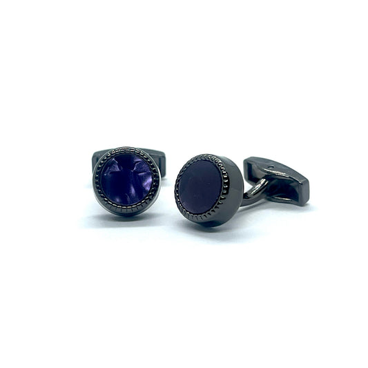 Mini Purple Marble Black Cufflinks