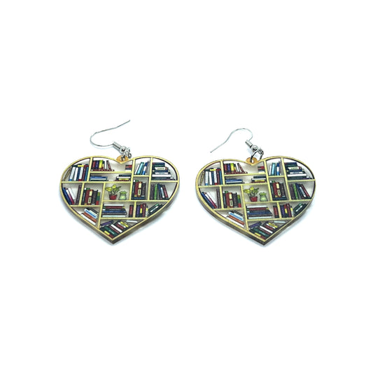 Acrylic Library Bookshelf Heart Drop Earrings