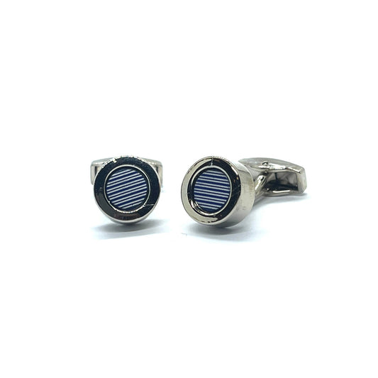 Mini White Blue Lined Silver Cufflinks