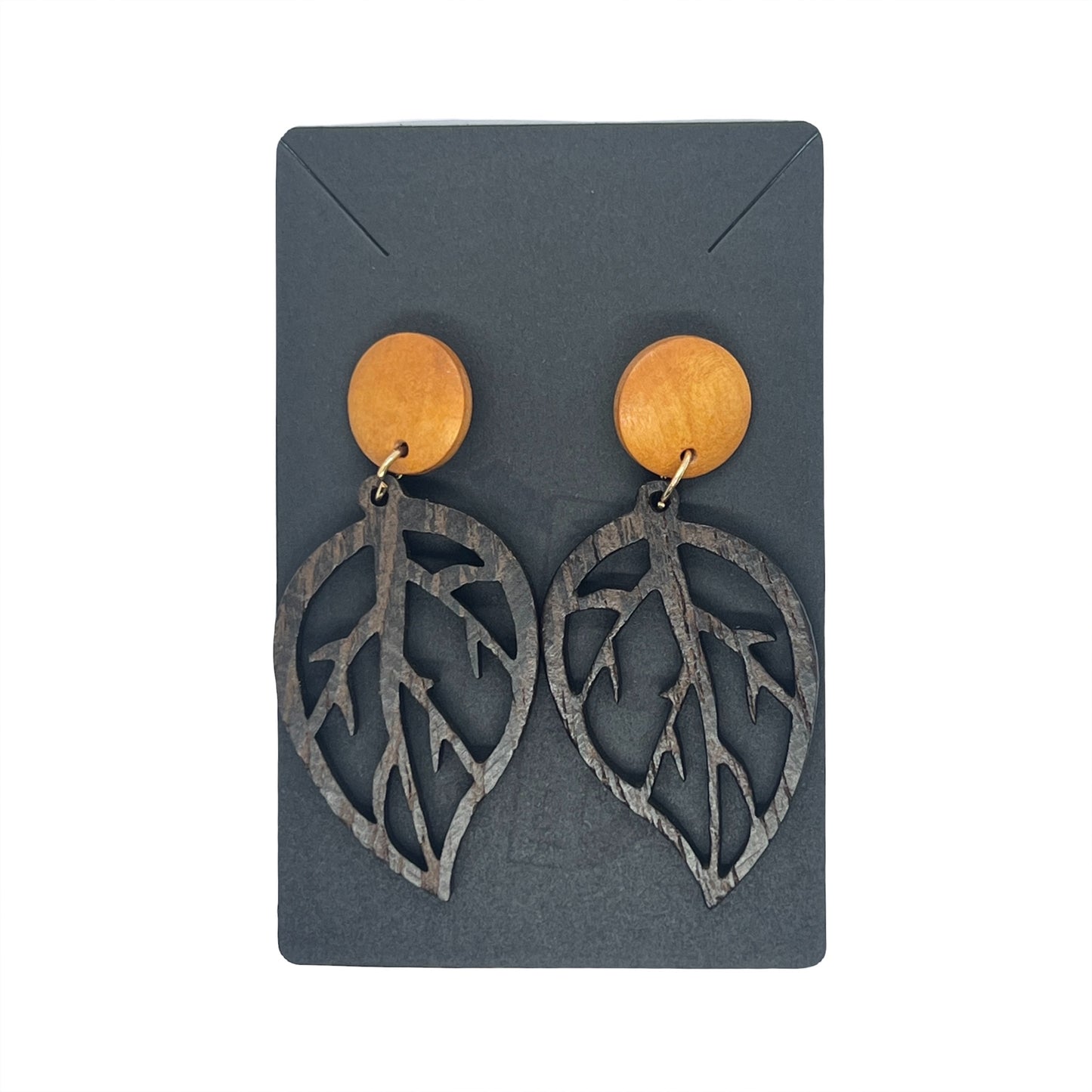 Vintage Brown Wooden Leaf Drop Earrings