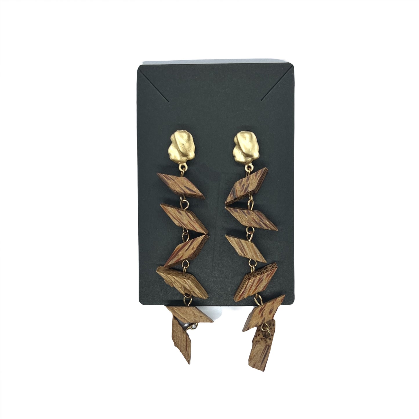 Wooden Style Brown Long Drop Earrings