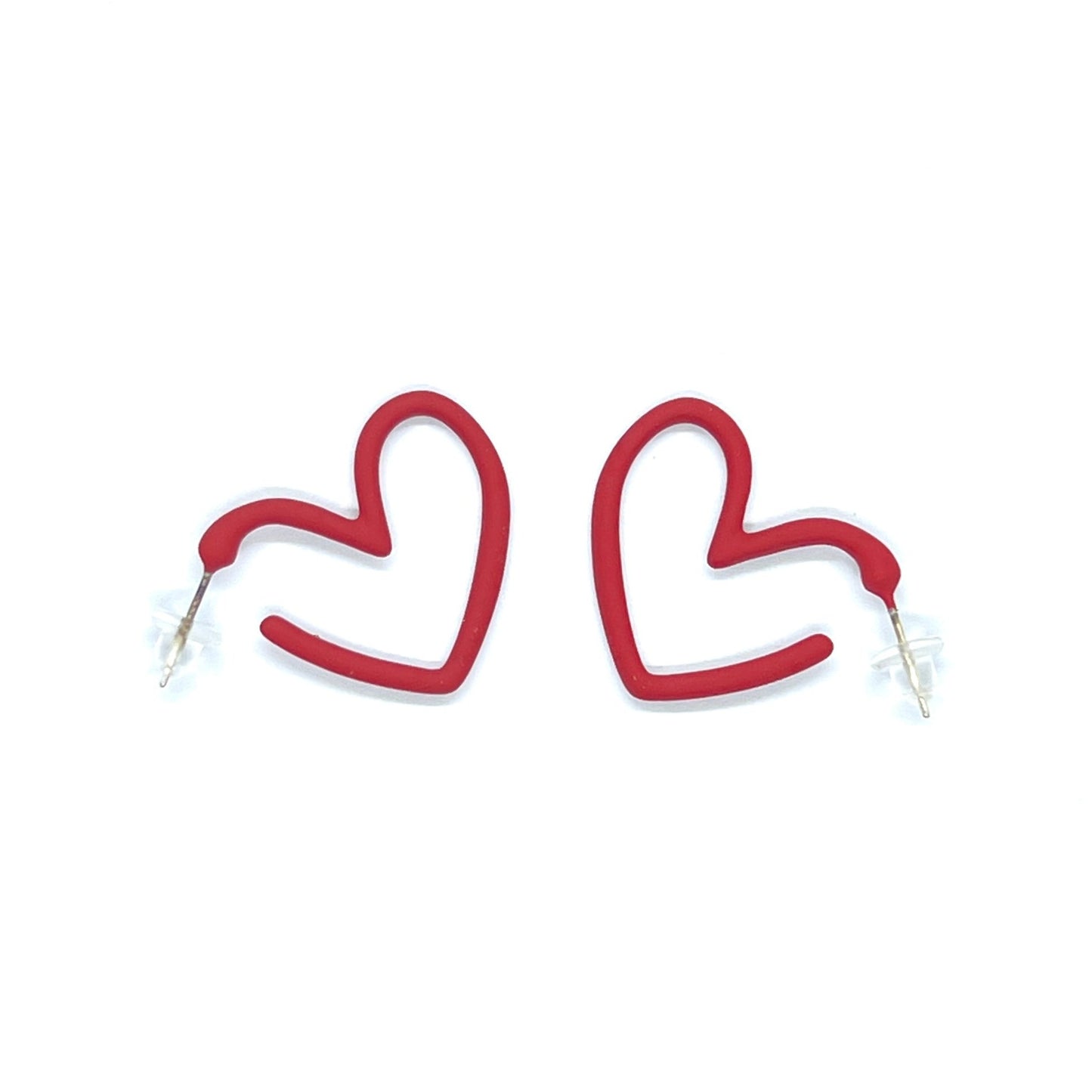 Red Heart Hollow Studs Earrings