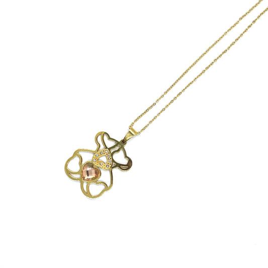 Teddy Bear Heart Golden Necklace