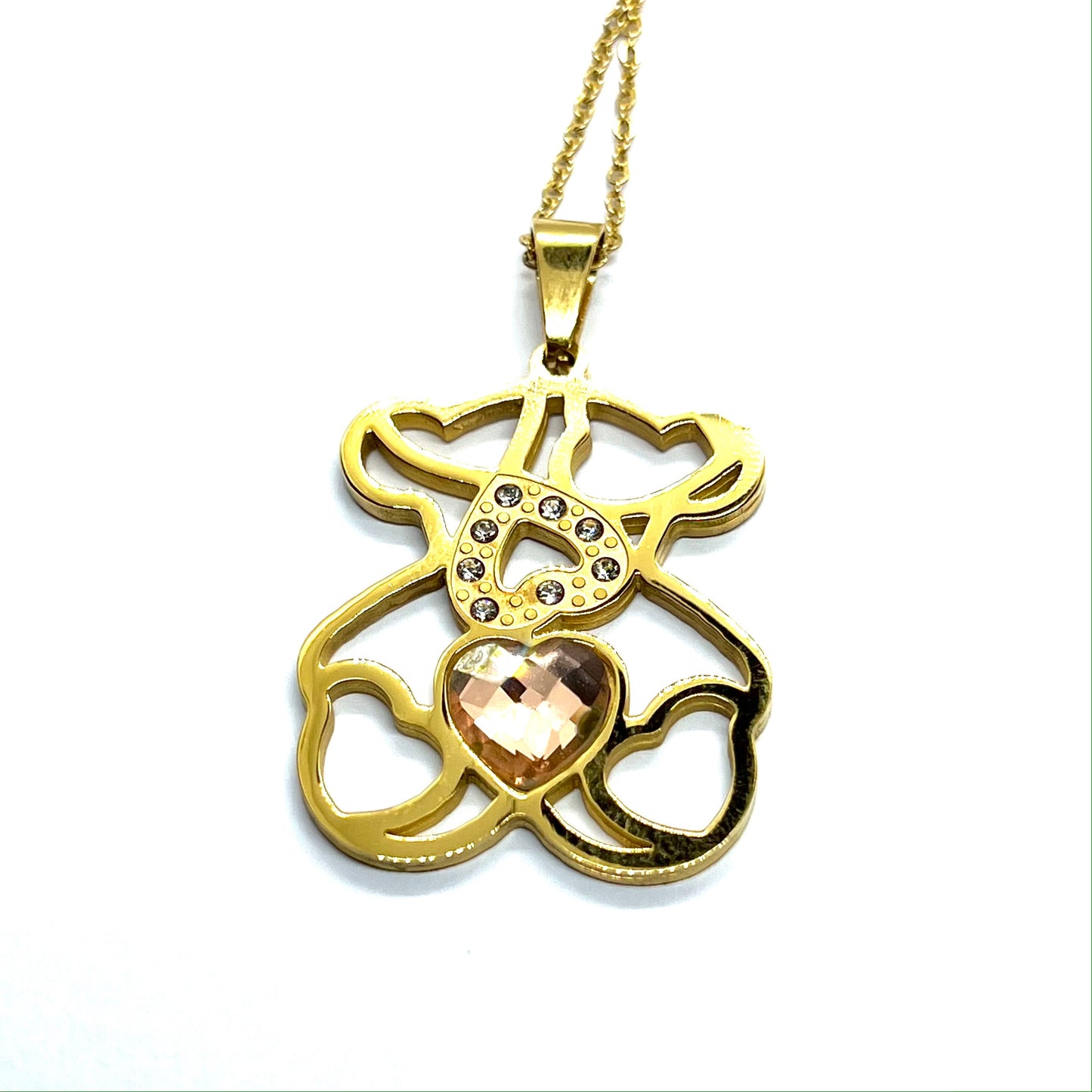 Teddy Bear Heart Golden Necklace