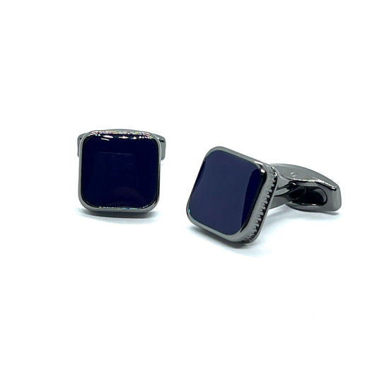 Blue Enamel Metal Grey Cufflinks