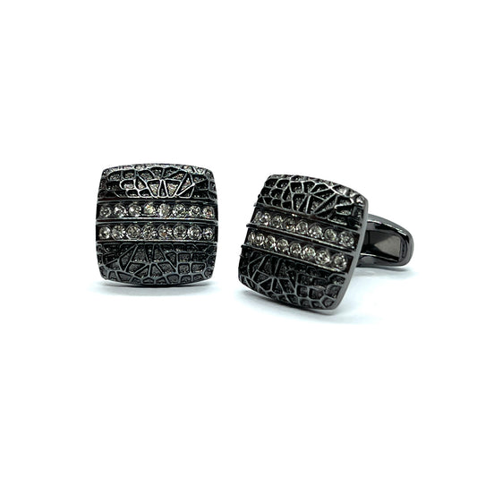 Leopard Crystal Rhino Grey Metallic Black Cufflinks