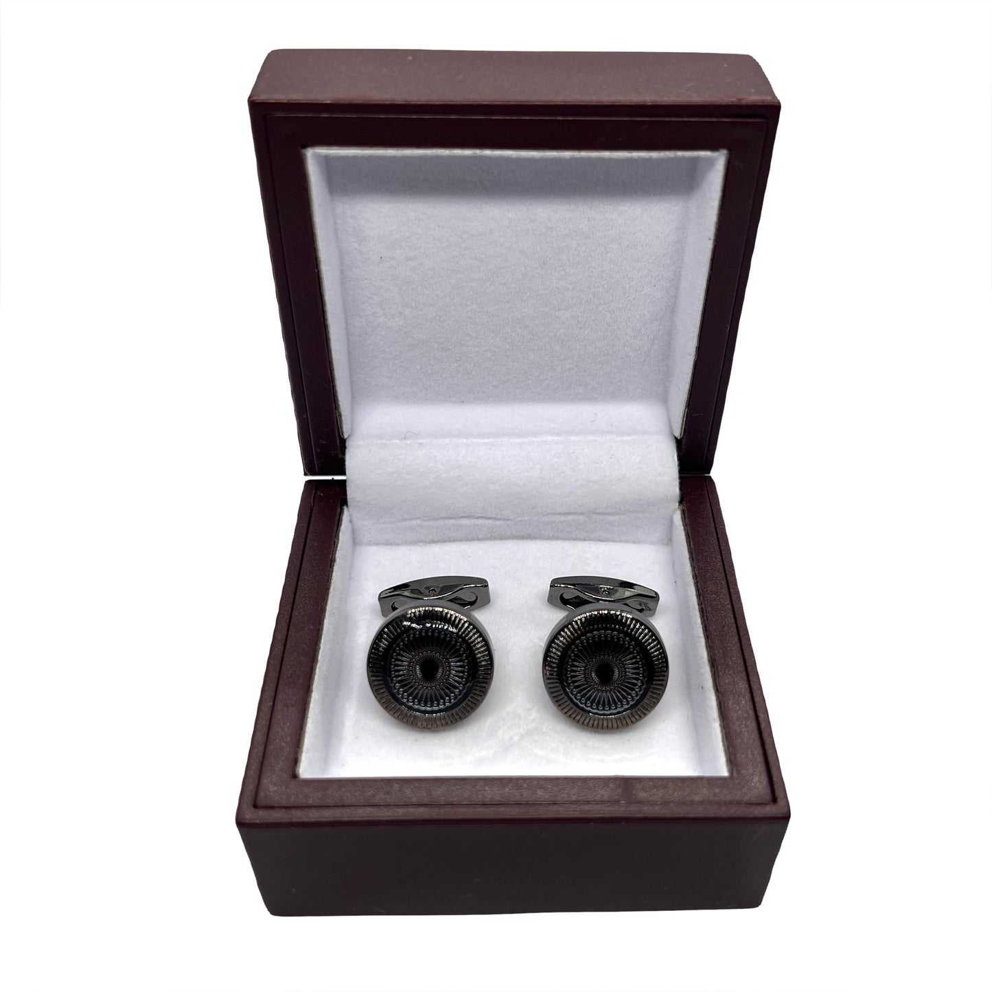 Grey Metallic Round Ringed Cufflinks