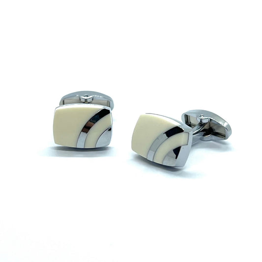 Men White Silver Lined Cufflinks