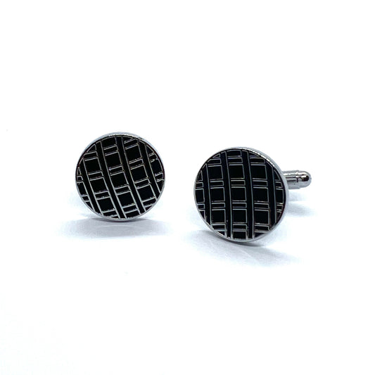 Silver Curved Lined Design Round Cufflinks