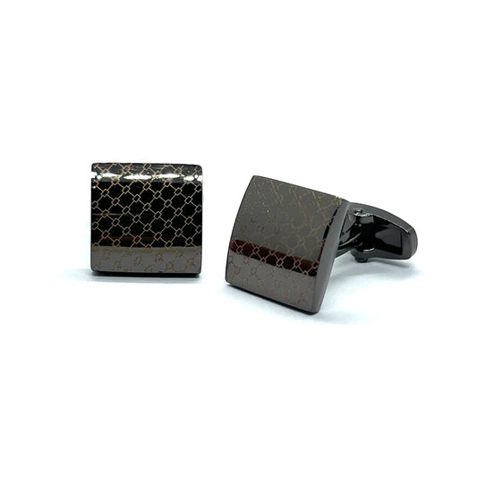 Cross Square Check Grey Metallic Cufflinks