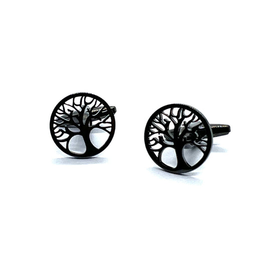 Grey Metallic Tree Round Anime Cufflinks