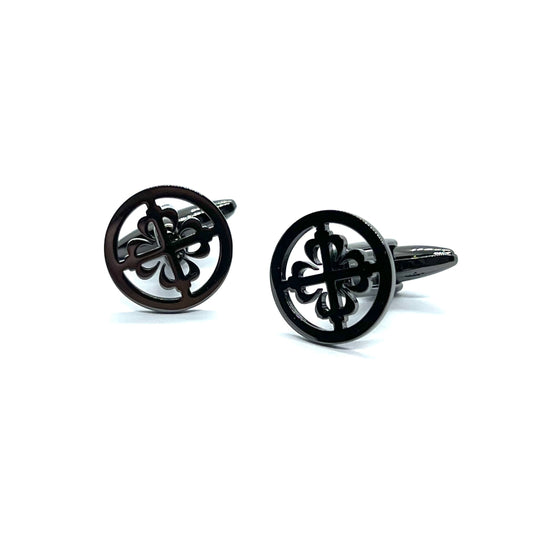 Vintage Cross Grey Metallic Round Anime Cufflinks