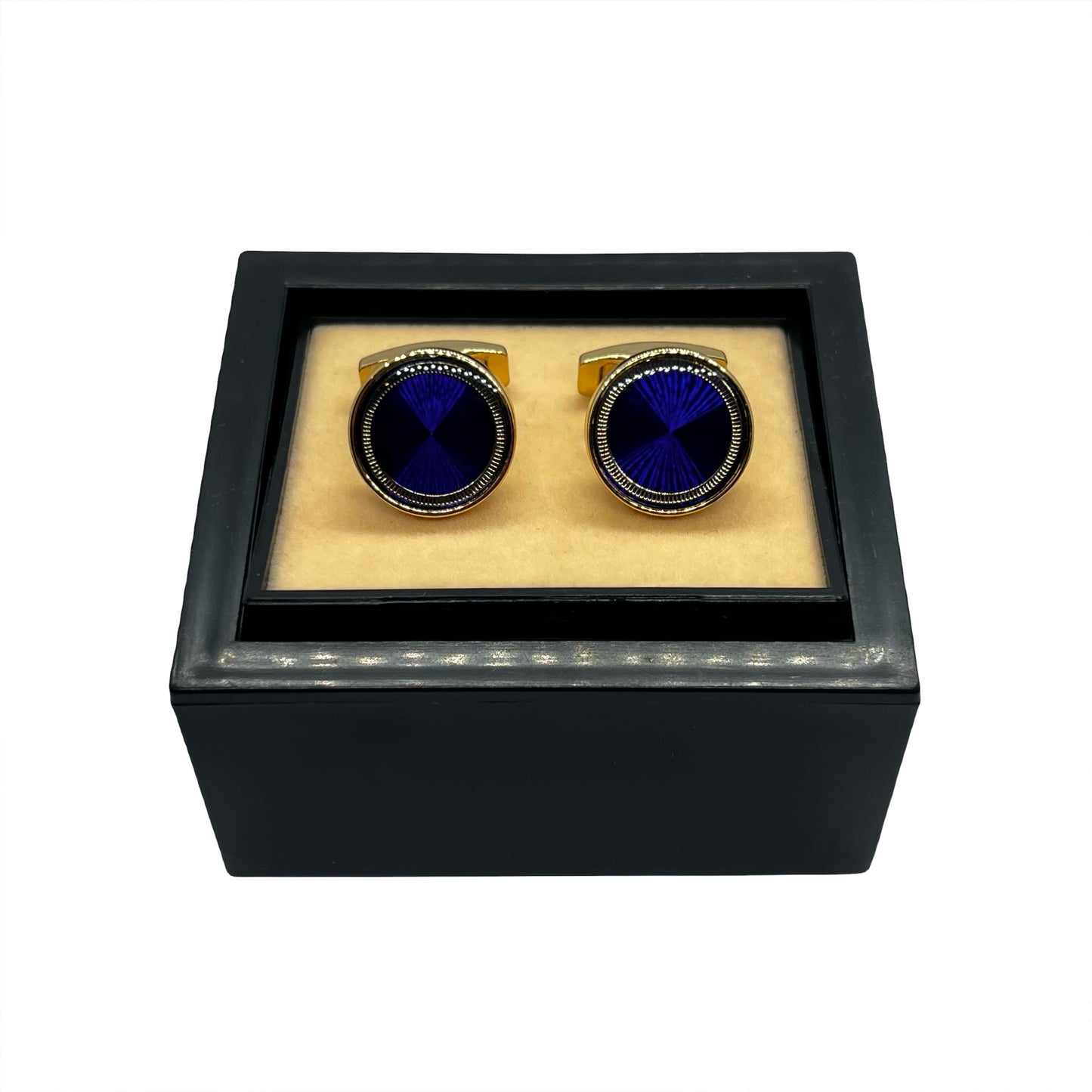 Golden Ring Round Glass Golden Cufflinks