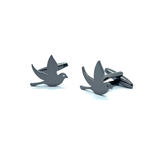 Pigeon Bird Grey Metallic Anime Cufflinks