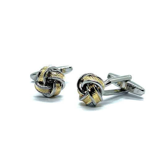 Duo Knot Golden Textured Silver Cufflinks