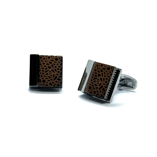 Half Cut Laser Design Silver Cufflinks