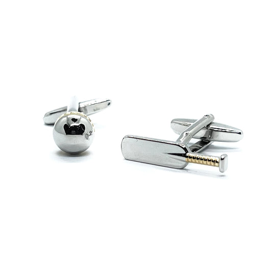 Cricket Bat Ball Golden Silver Cufflinks