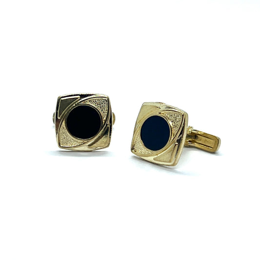 Black Enamel Round Golden Cufflinks