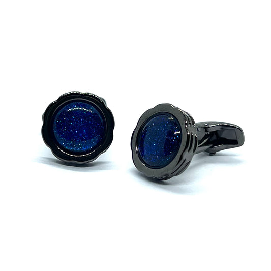 Blue Glit Grey Metallic Flora Cufflinks