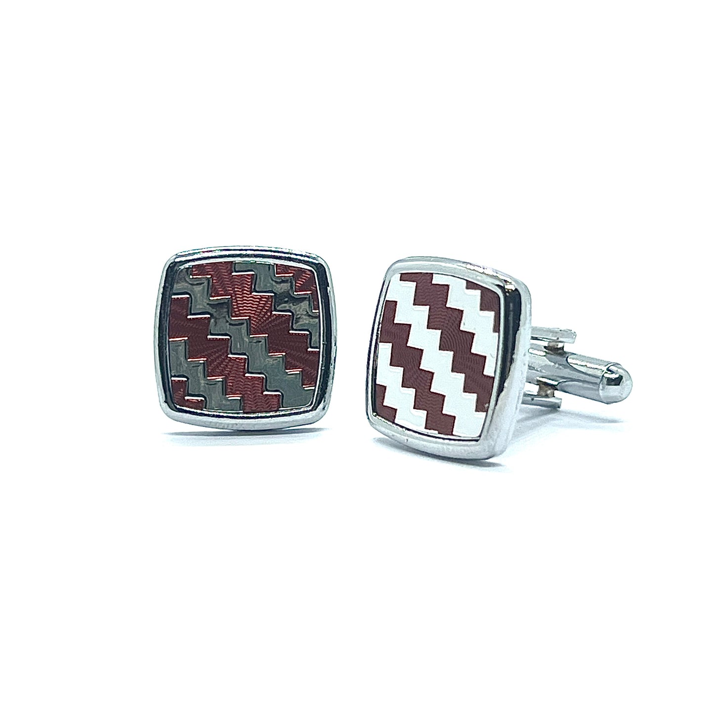 Red Silver Zigzag Cufflinks