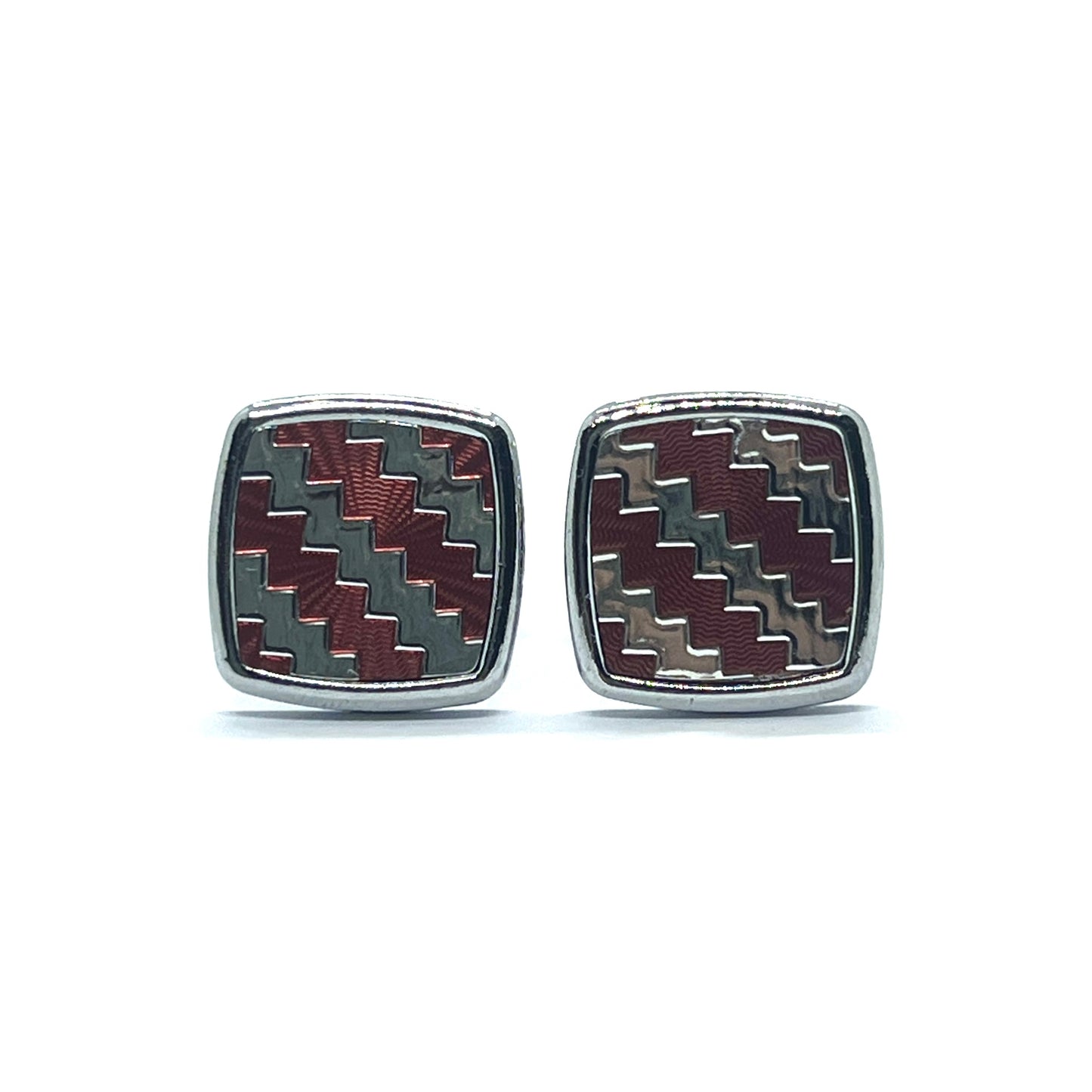 Red Silver Zigzag Cufflinks