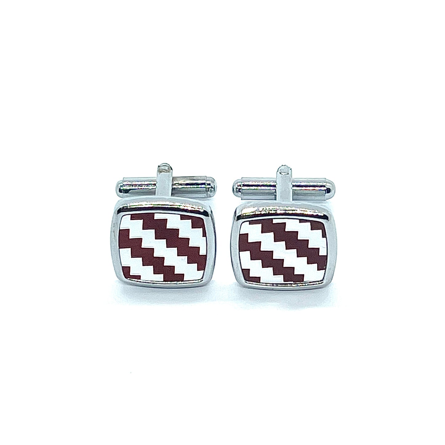 Red Silver Zigzag Cufflinks