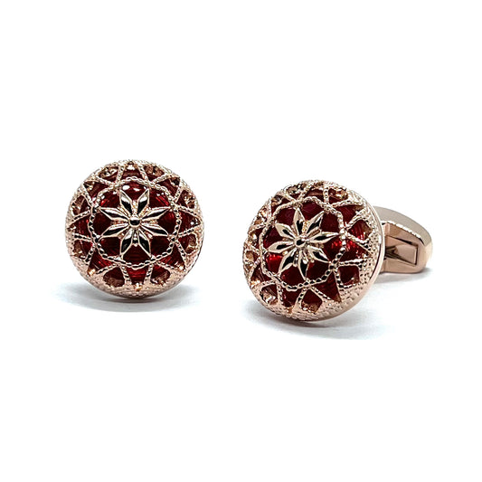 Vintage Hollow Red Resin Rose Gold Cufflinks