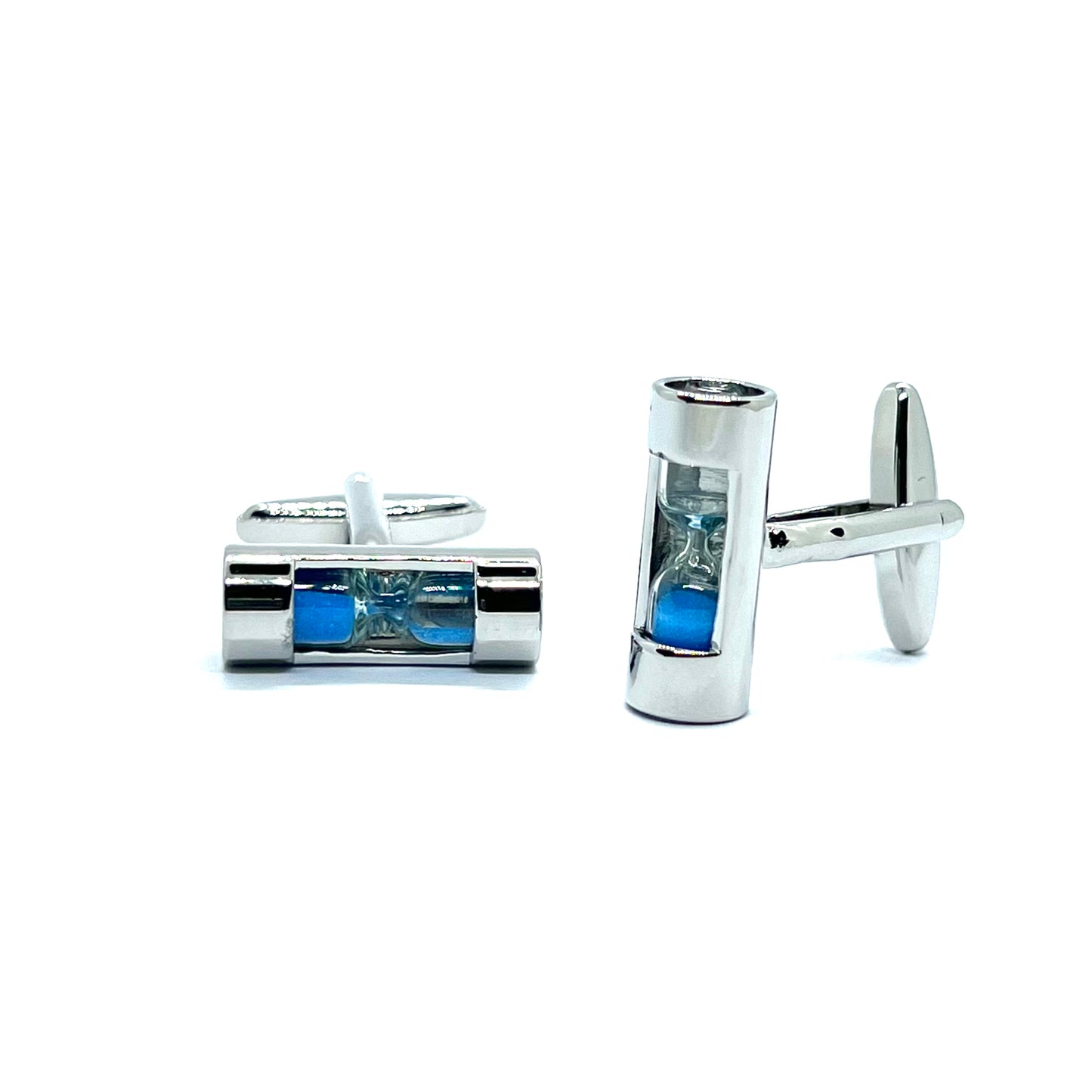 Blue Functional Hourglass B Silver Cufflinks