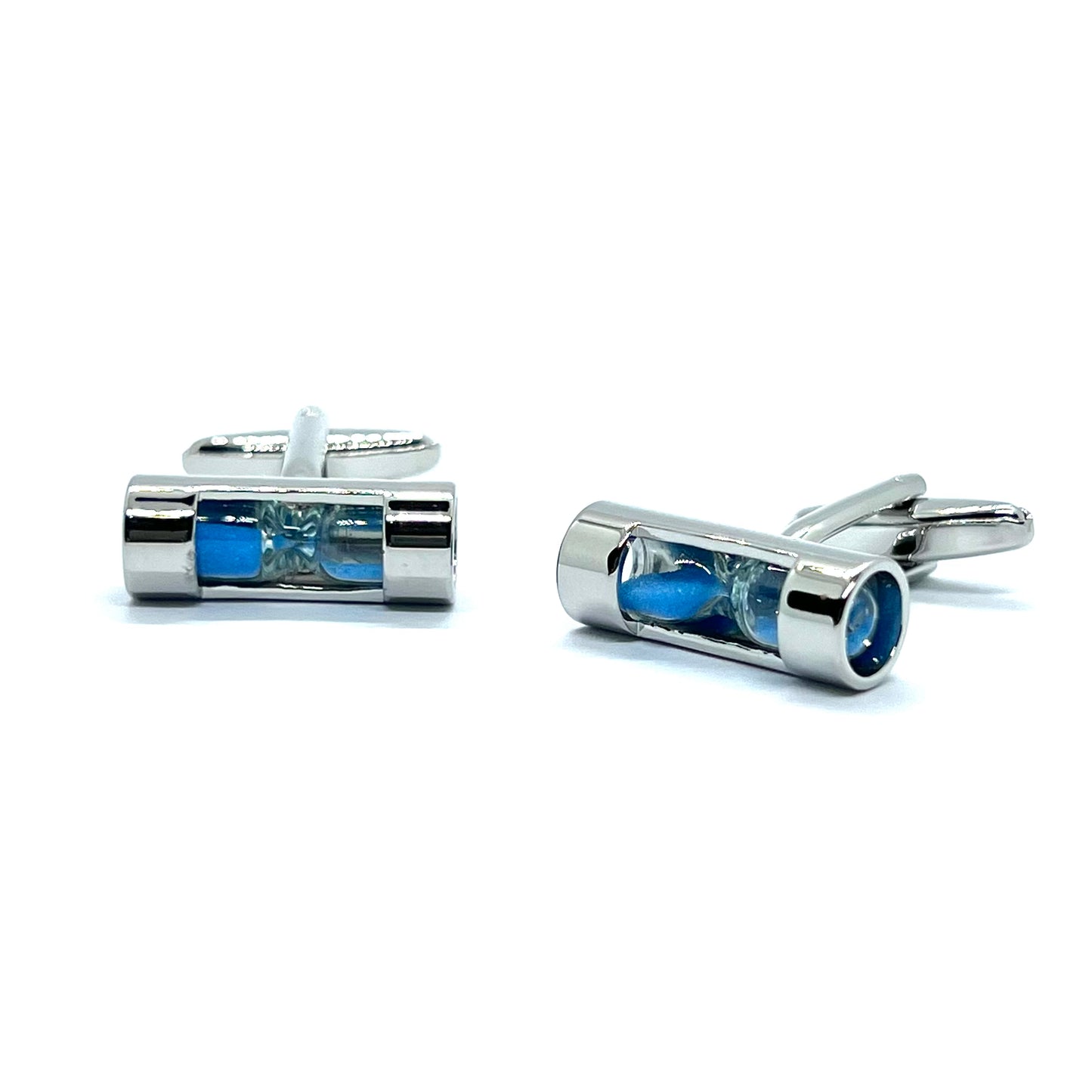 Blue Functional Hourglass B Silver Cufflinks