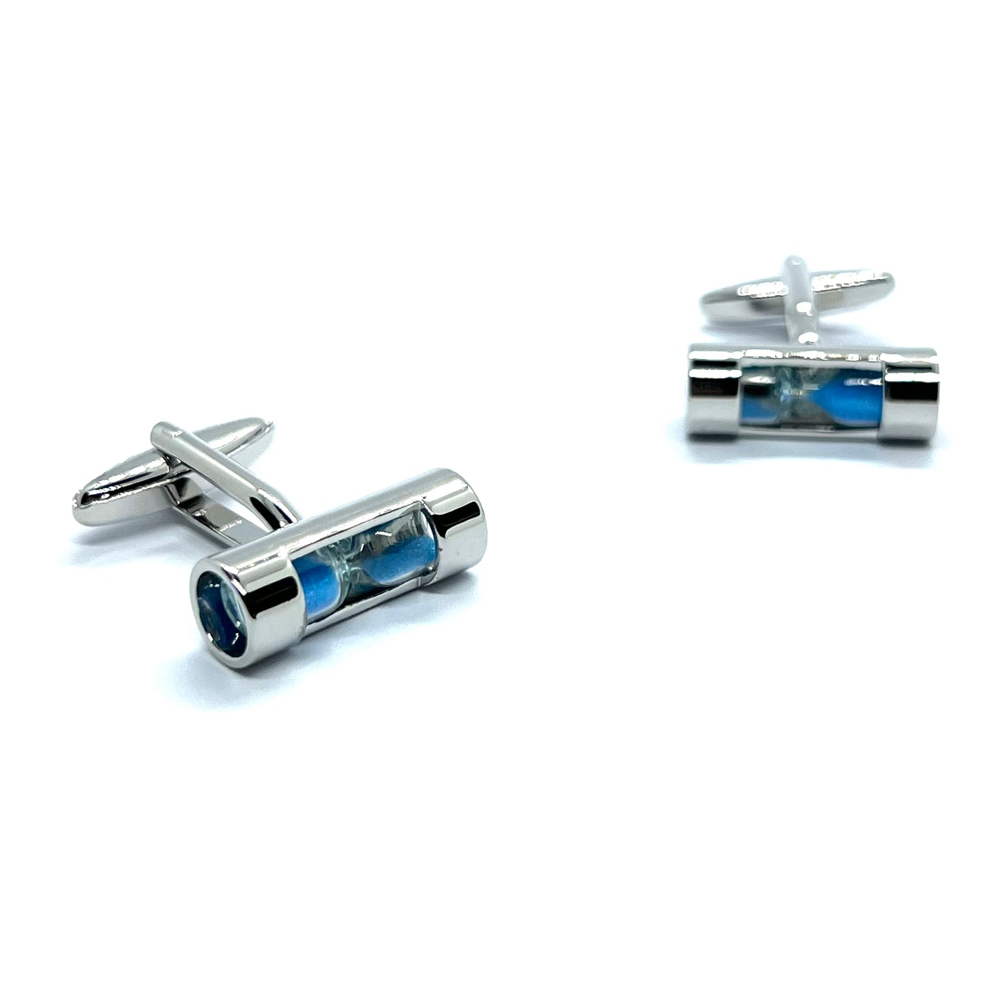 Blue Functional Hourglass B Silver Cufflinks
