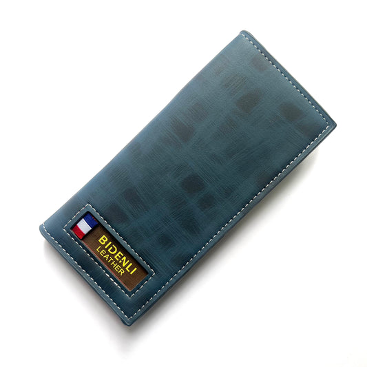 BIDENLI Leather Long Blue Black Shaded Bi-fold Long Wallet