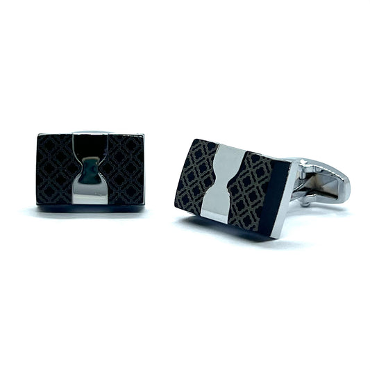 Cross Pattern Black Silver Bow Cufflinks
