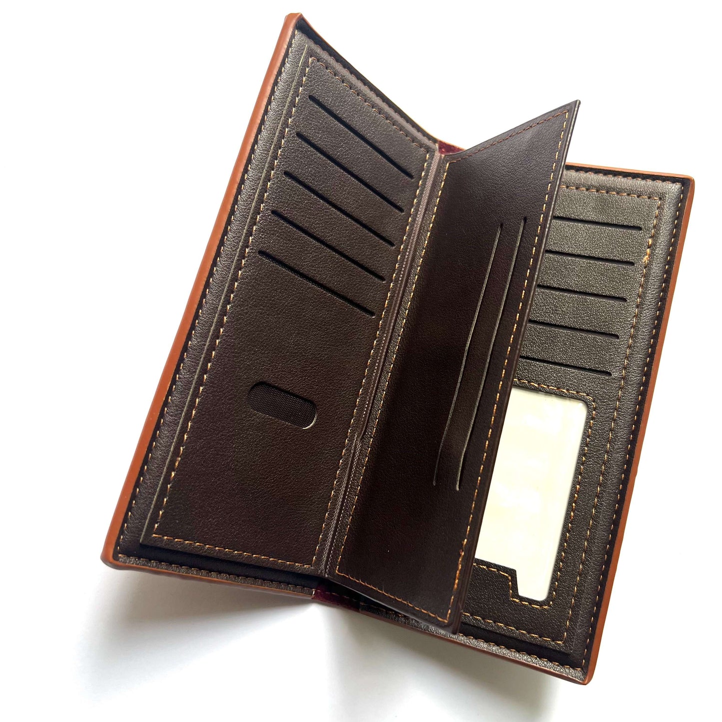 BIDENLI Leather Long Brown Shaded Bi-fold Long Wallet