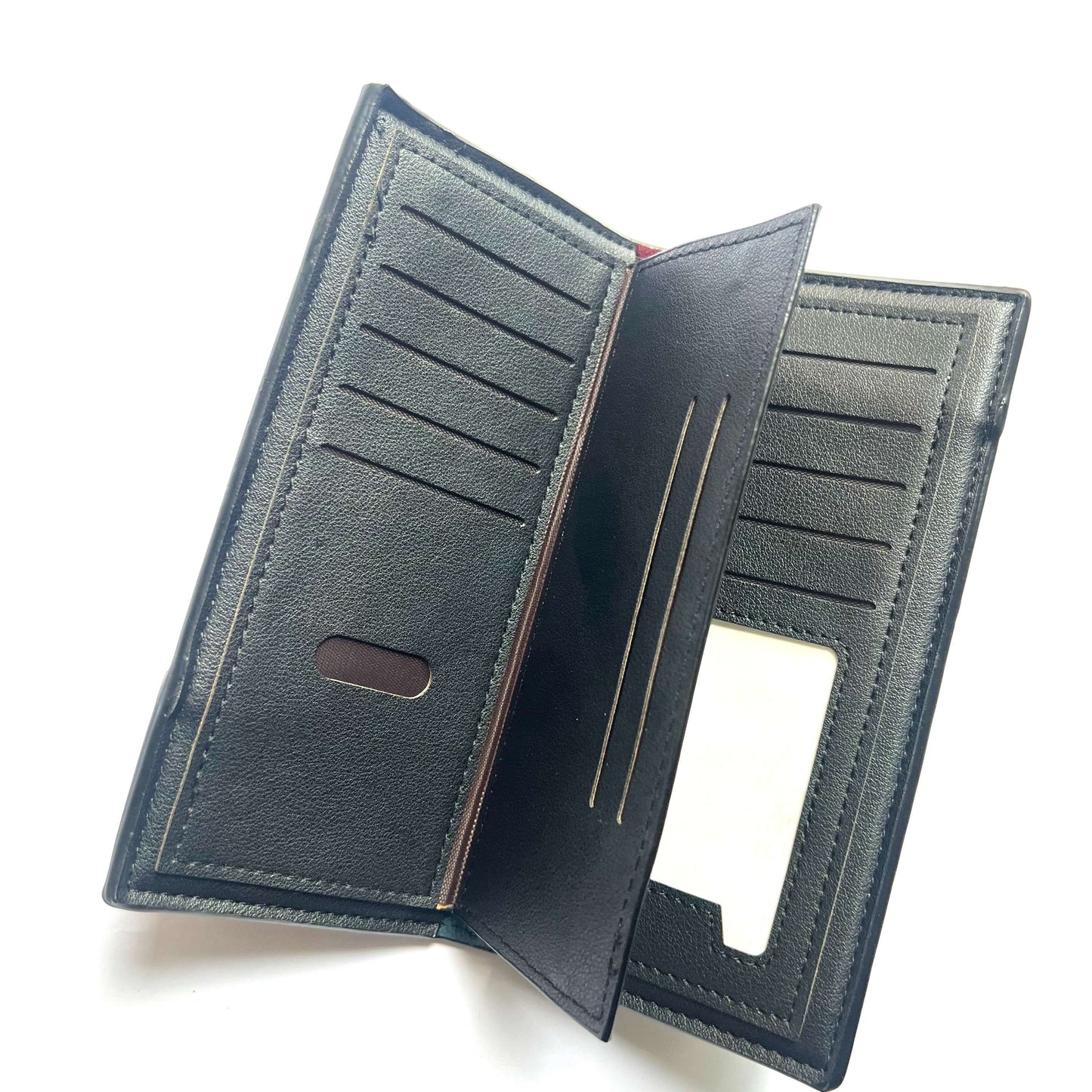 BIDENLI Leather Long Black Brown Zipper Bi-fold Long Wallet