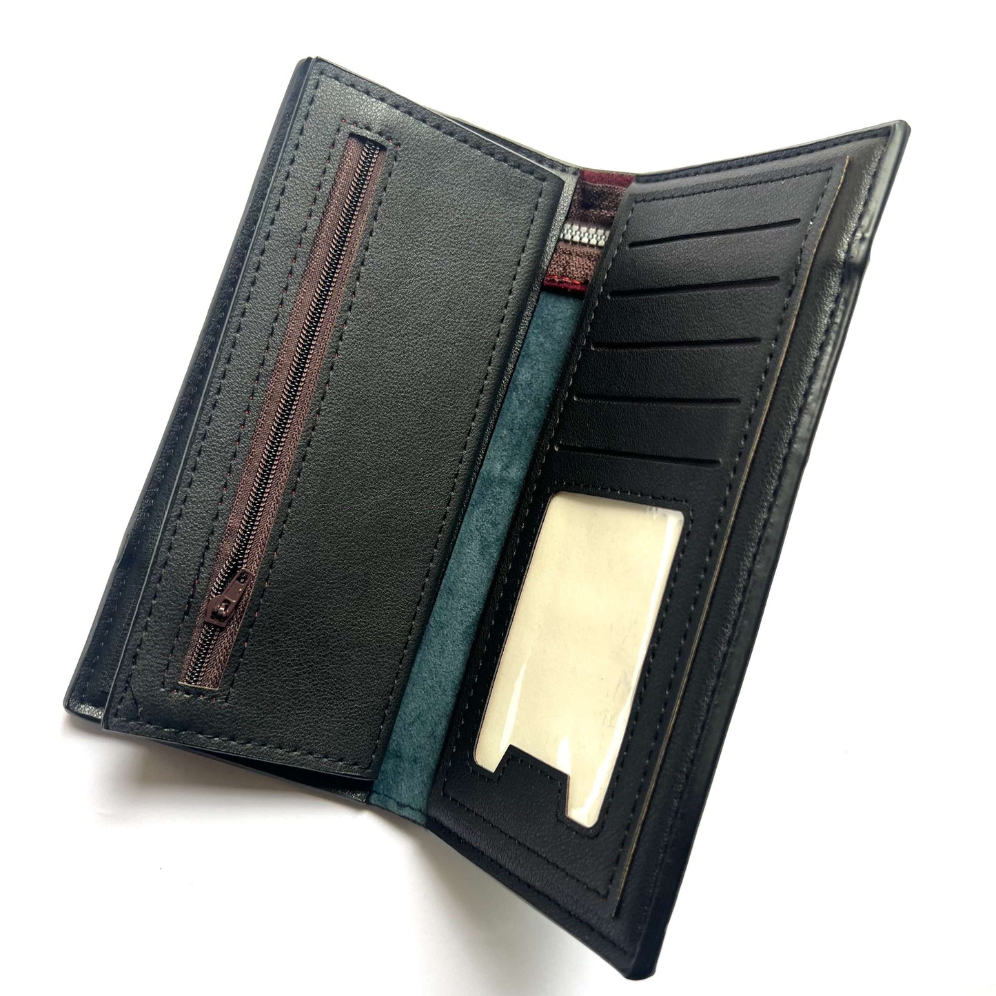 BIDENLI Leather Long Black Brown Zipper Bi-fold Long Wallet