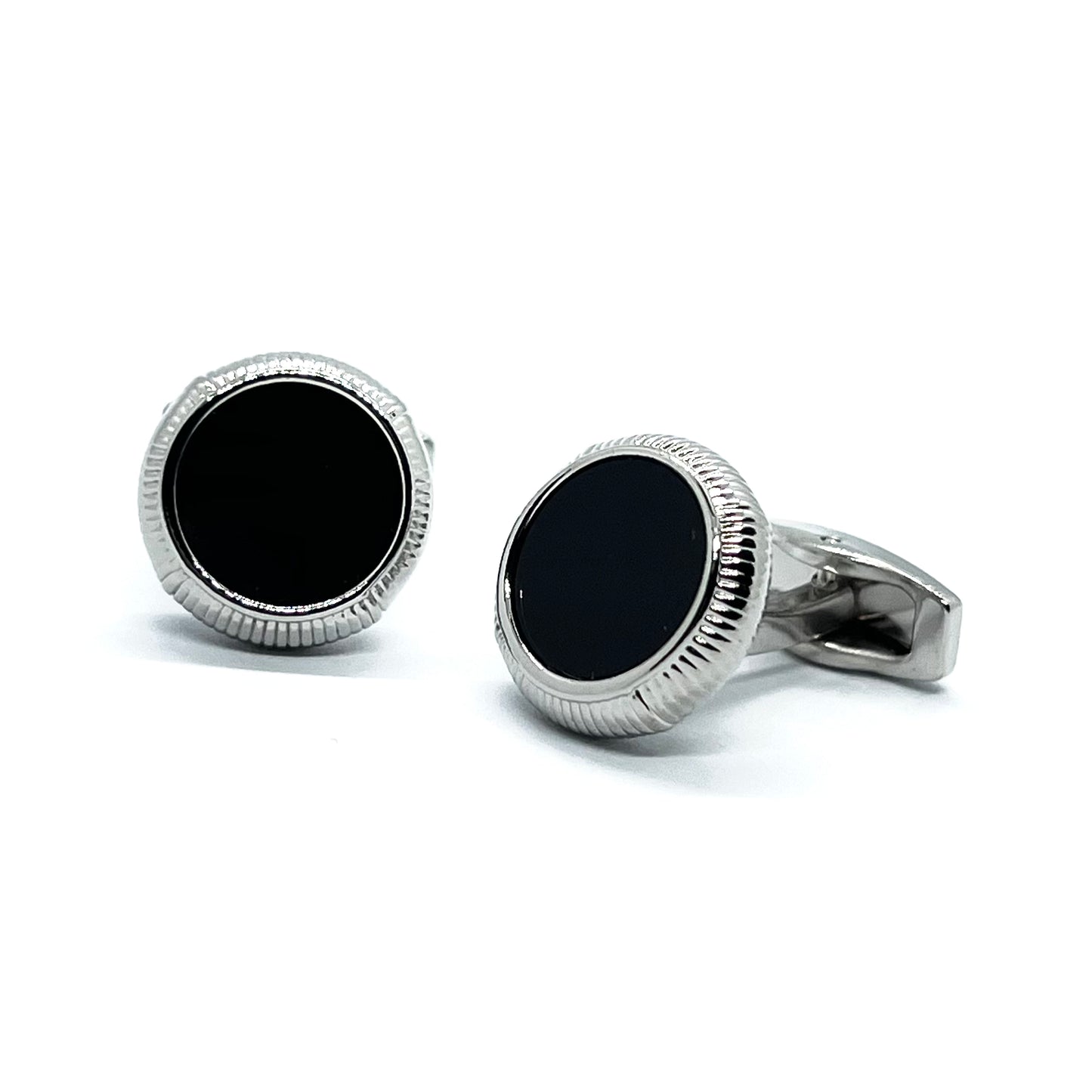 Black Glass Silver Cufflinks