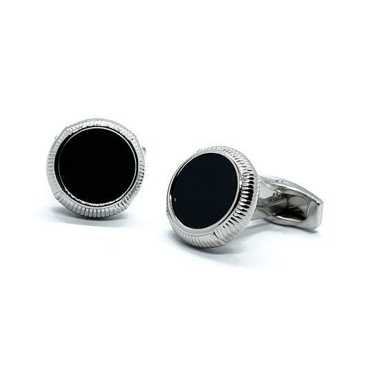Black Glass Silver Cufflinks