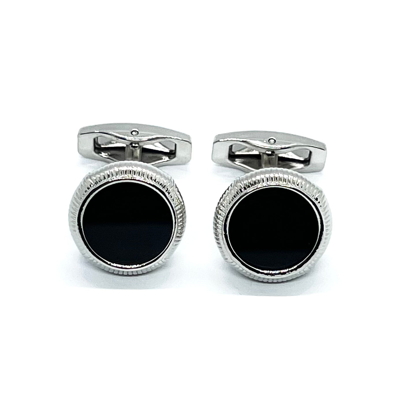 Black Glass Silver Cufflinks
