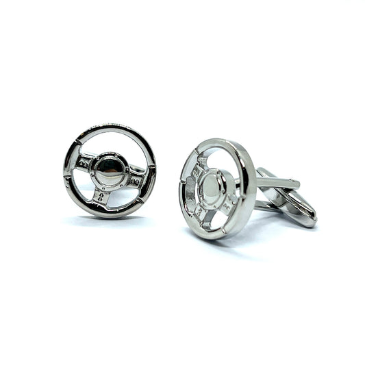 Car Steering Wheel Silver Cufflinks