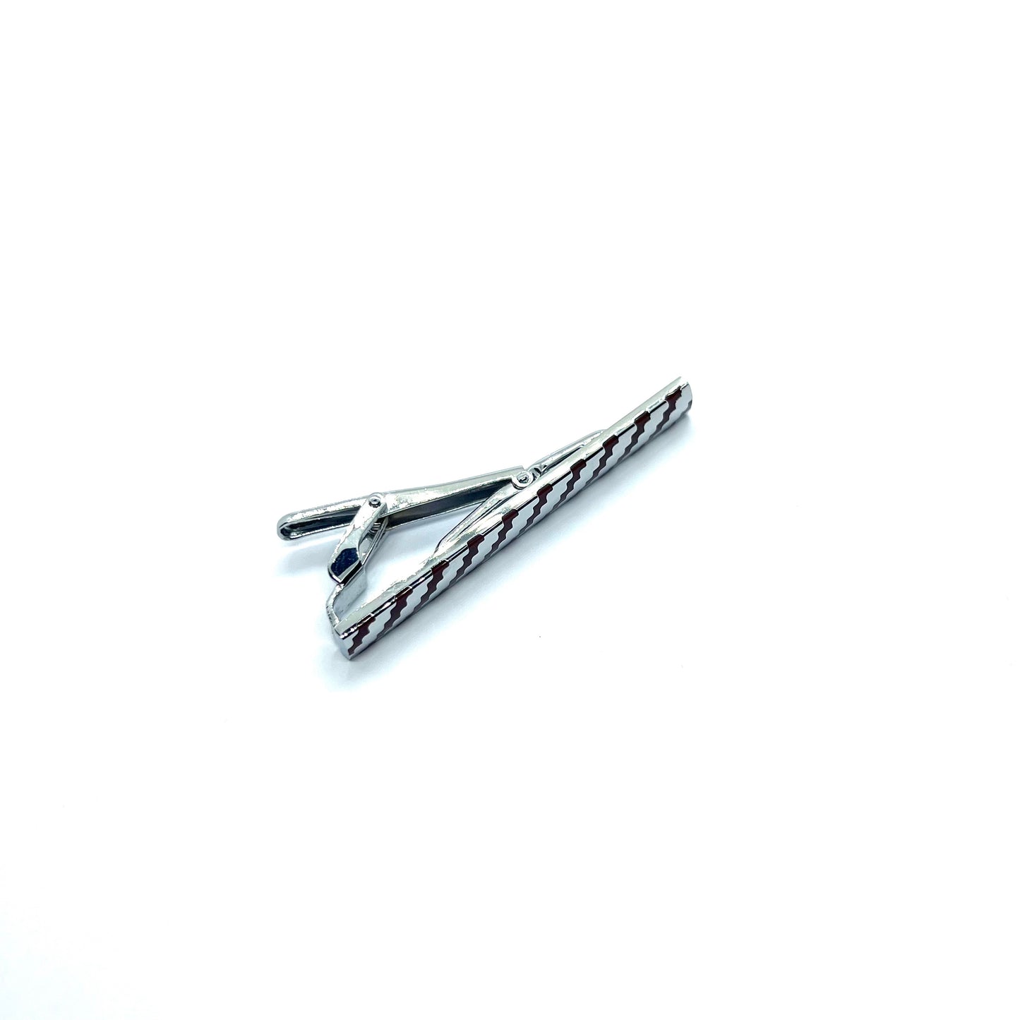 Red Zigzag Lined Silver Tie Clip