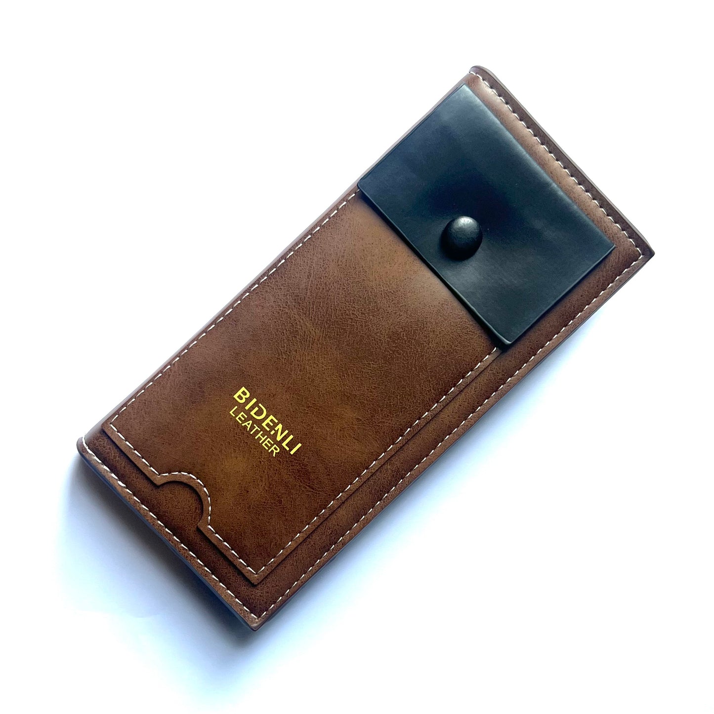 BIDENLI Leather Brown Bi-fold Long Wallet