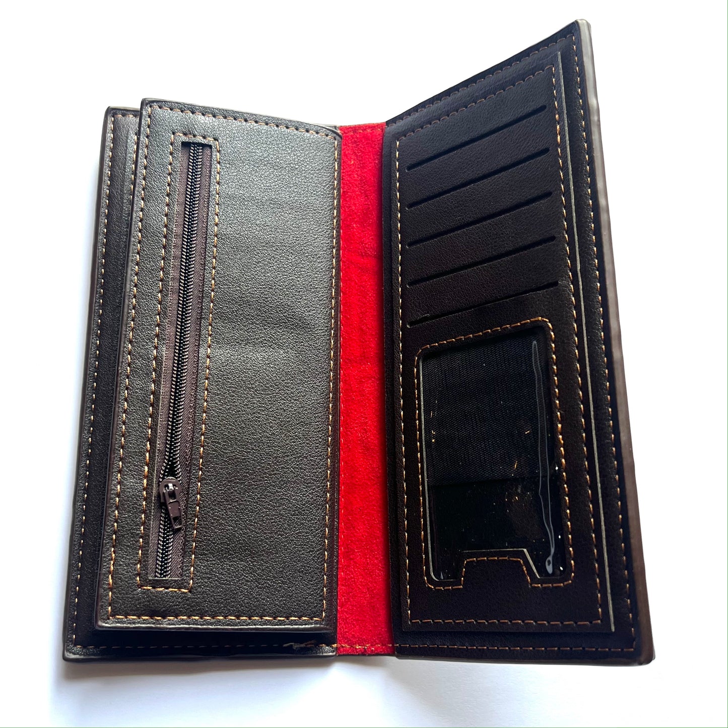 BIDENLI Leather Brown Bi-fold Long Wallet