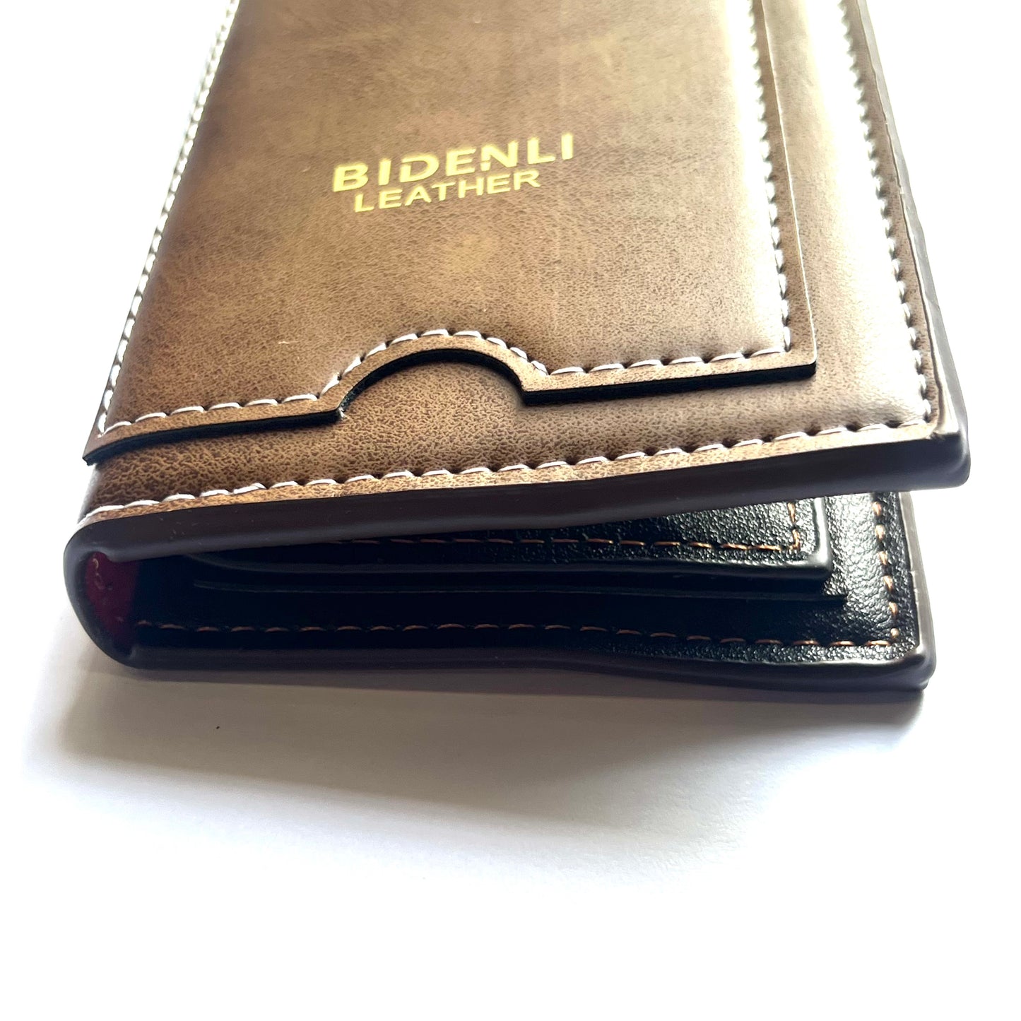 BIDENLI Leather Brown Bi-fold Long Wallet